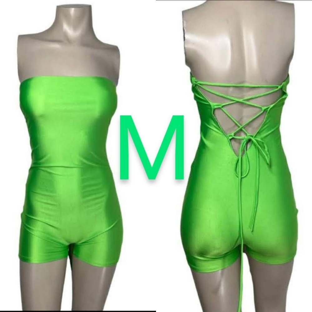 🆕Neon Green Spandex Tube Bodycon Romper~Size M